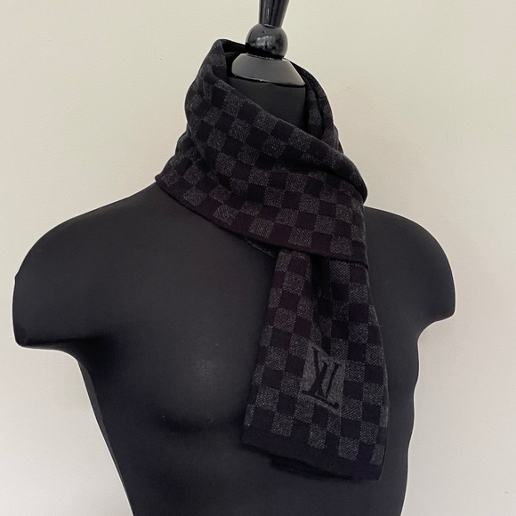 Louis Vuitton Scarf Damier Wool Black Gray Wrap - Picture 5 of 9